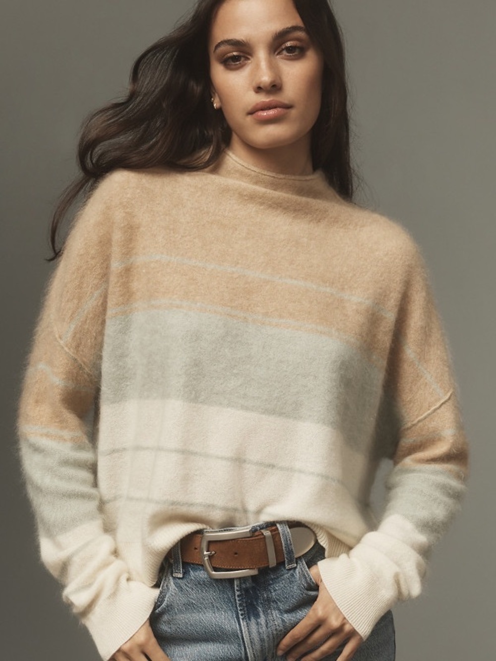 NWT new medium Anthropologie pilcro Alani brushed cashmere sweater beige blue